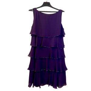 S.L. Fashions Dress Purple Tiered with Beads Layered Sleeveless WM SZ 14 Petite